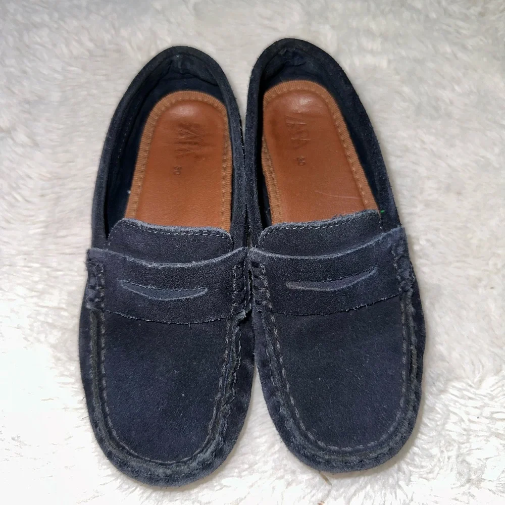 Zara kids suede dark blue navy loafers size 30 EU